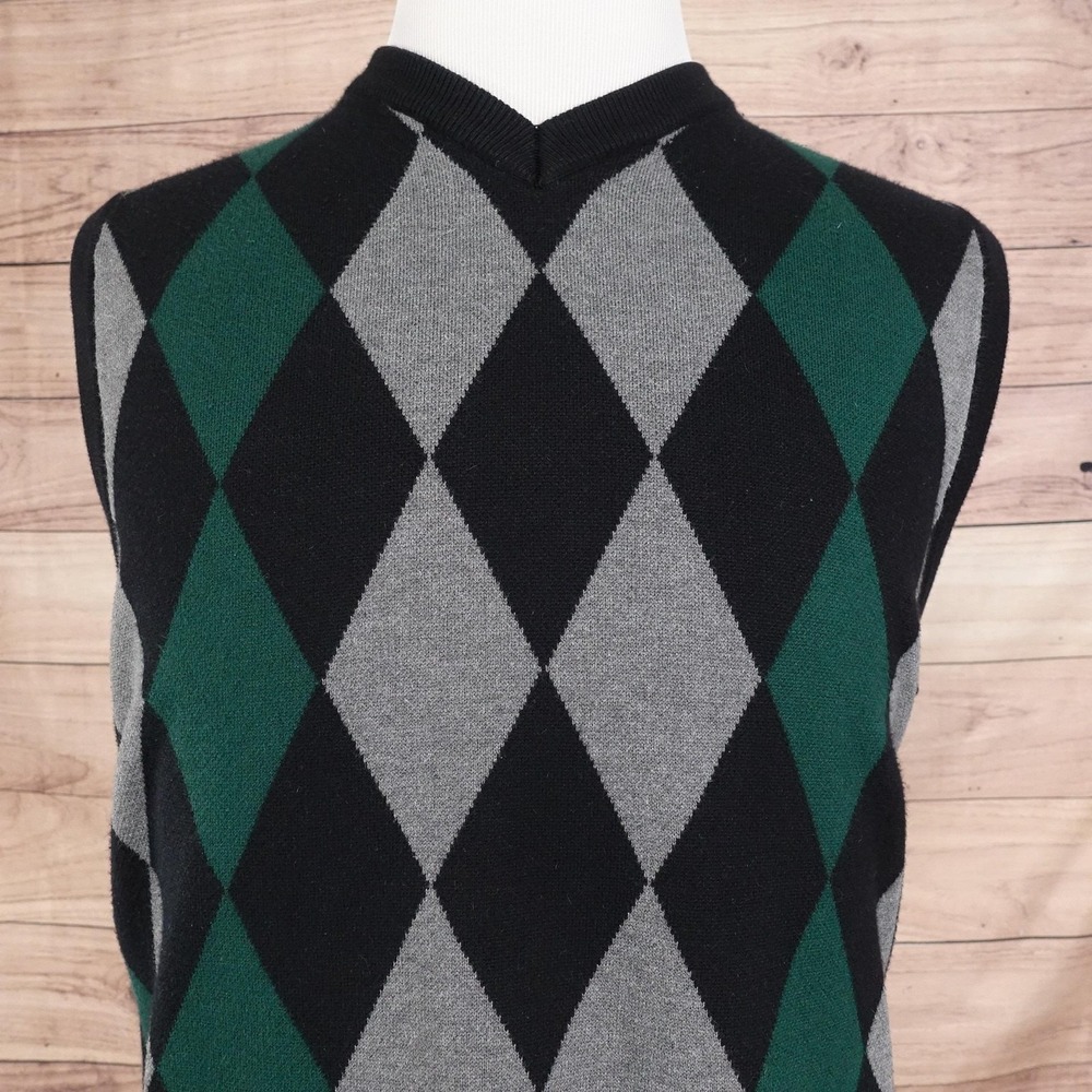 Coofandy Sweater Vest Mens Large Black Green Gray Argyle Pullover V Neck